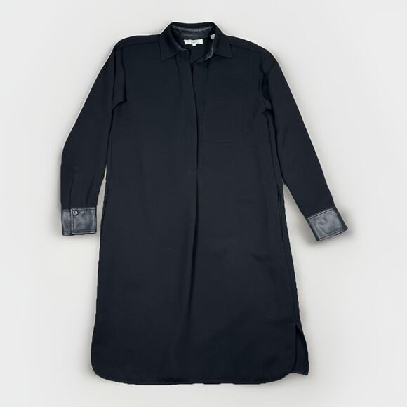 Vince Dresses & Skirts - Vince Womens‎ Black Faux Leather Trim Knee Length Shirt Shift Dress Size XS